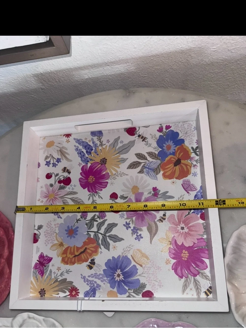 Floral Ceramic Decorative Plate Set and Tray - Multi-Color